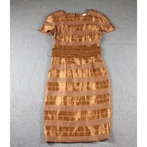 Carolina Herrera Dress 6 Bronze Silk Blend Textured Waist Band USA